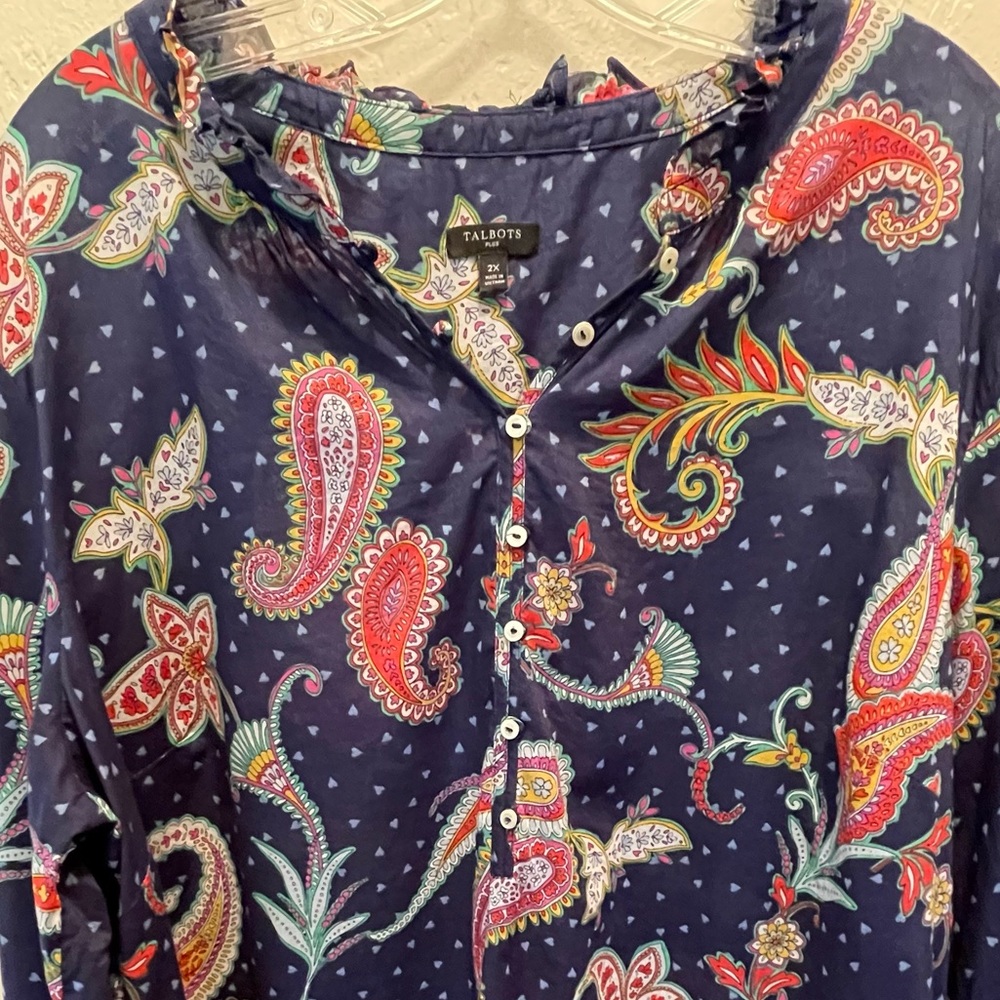 Talbots plus size navy paisley blouse